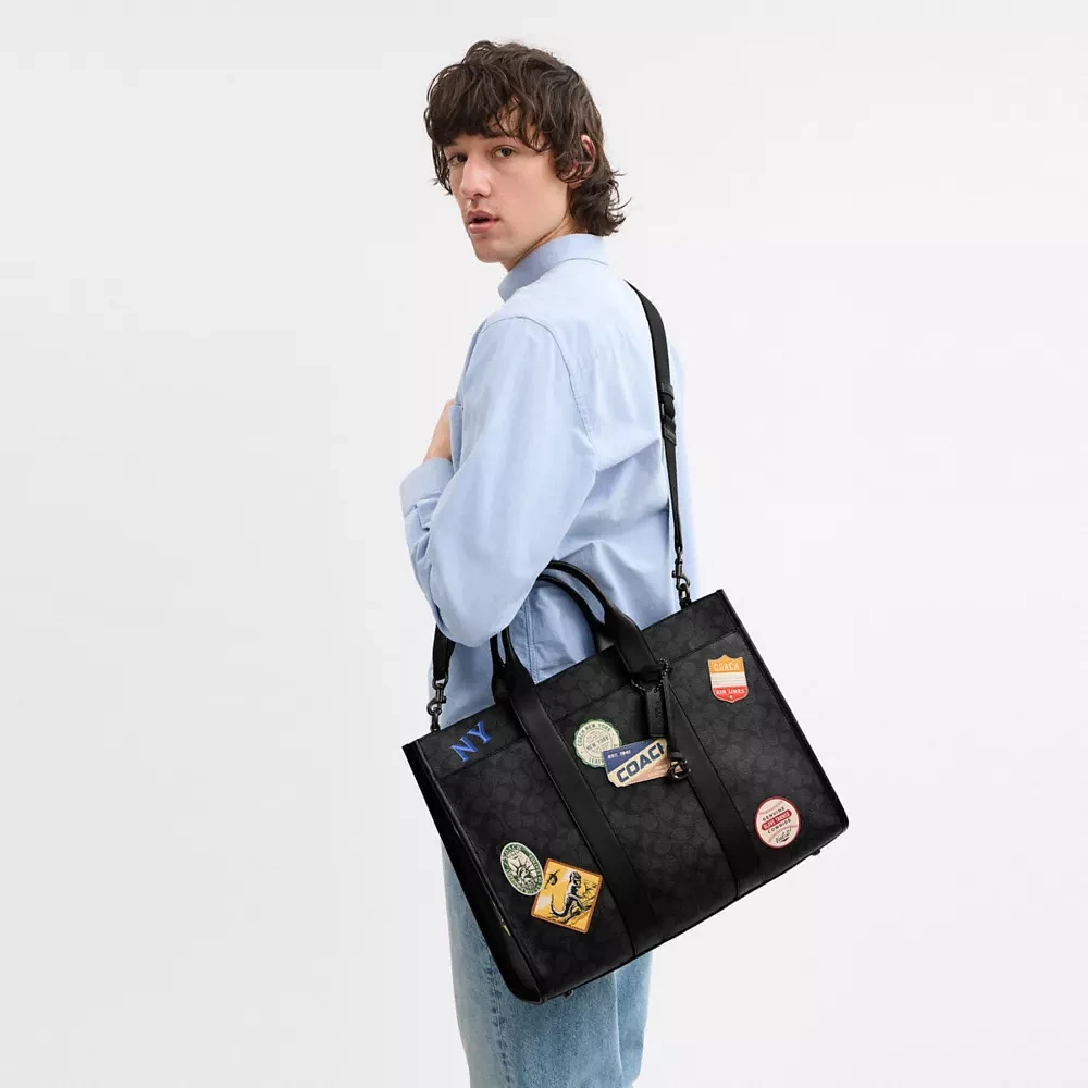 COACH® Wesley Tote In Signature Canvas With Patches | Arden Fair