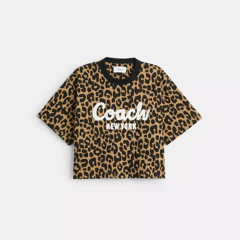 Coach Leopard Cursive Signature Cropped T Shirt | Scarborough Town