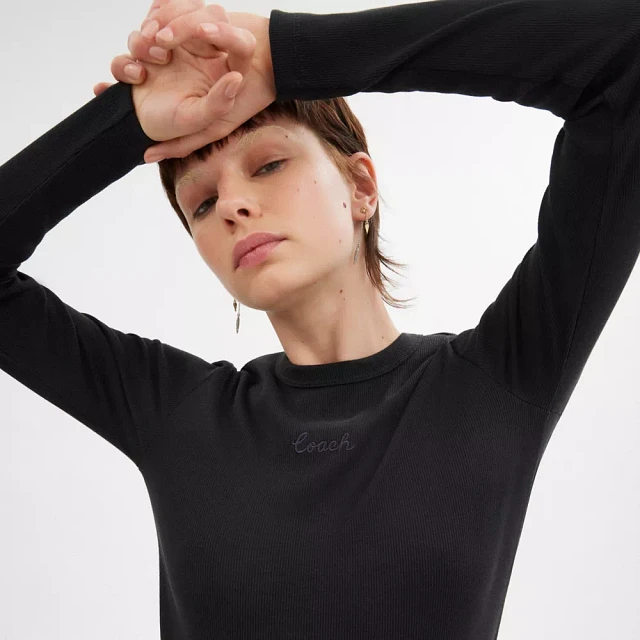 COACH® Ribbed Long Sleeve Shirt With Coach Embroidery