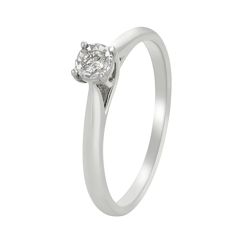 Cristal Joyas ANILLO DE COMPROMISO ORO BLANCO 14K CON 6 PUNTOS