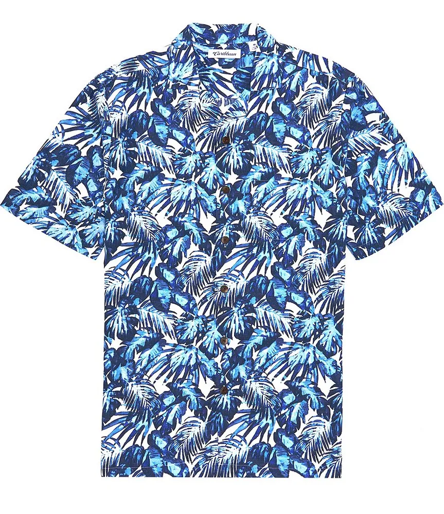 Caribbean Leaf Print Short-Sleeve Woven Shirt | Pueblo Mall