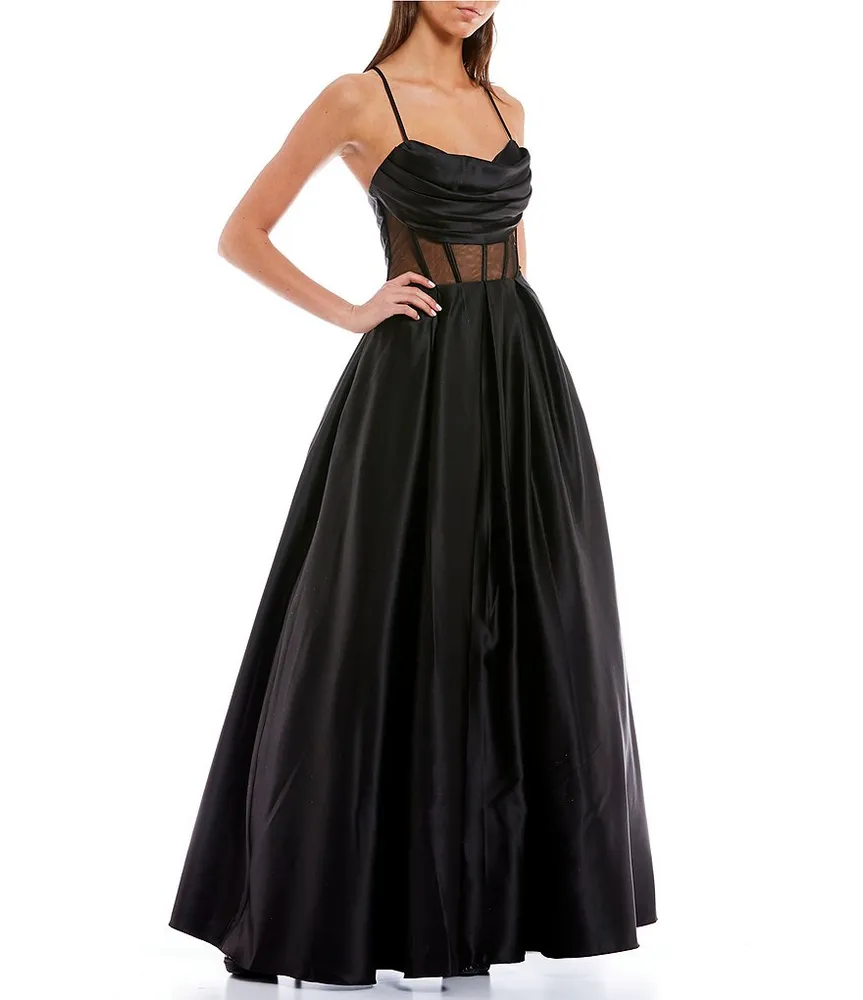 Sweetheart Neck Evening Wear with Illusion Boned Corset Peacock