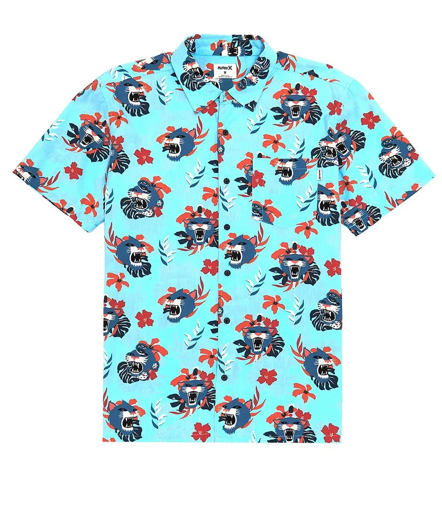 Hurley Rincon Short Sleeve Floral Cat Print Woven Shirt | The