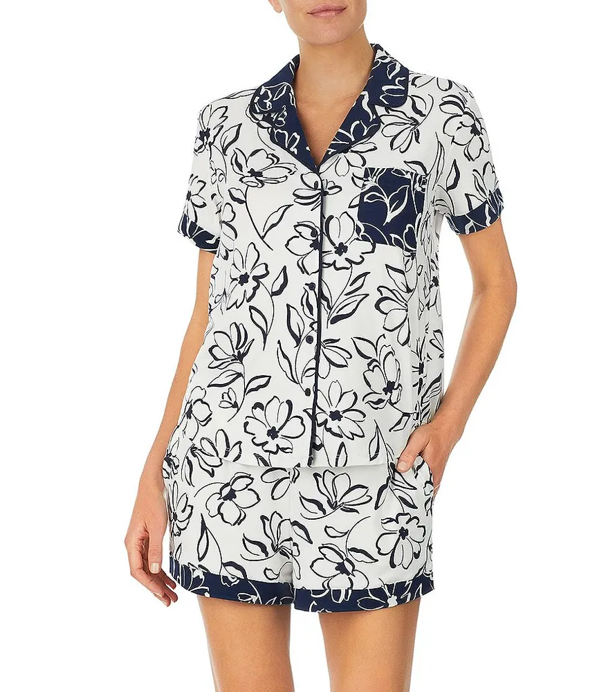 Kate spade new york Floral Print Short Sleeve Notch Collar Jersey