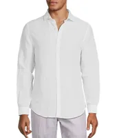 Murano Baird McNutt Linen Slim Fit Leaf Jacquard Long Sleeve Shirt