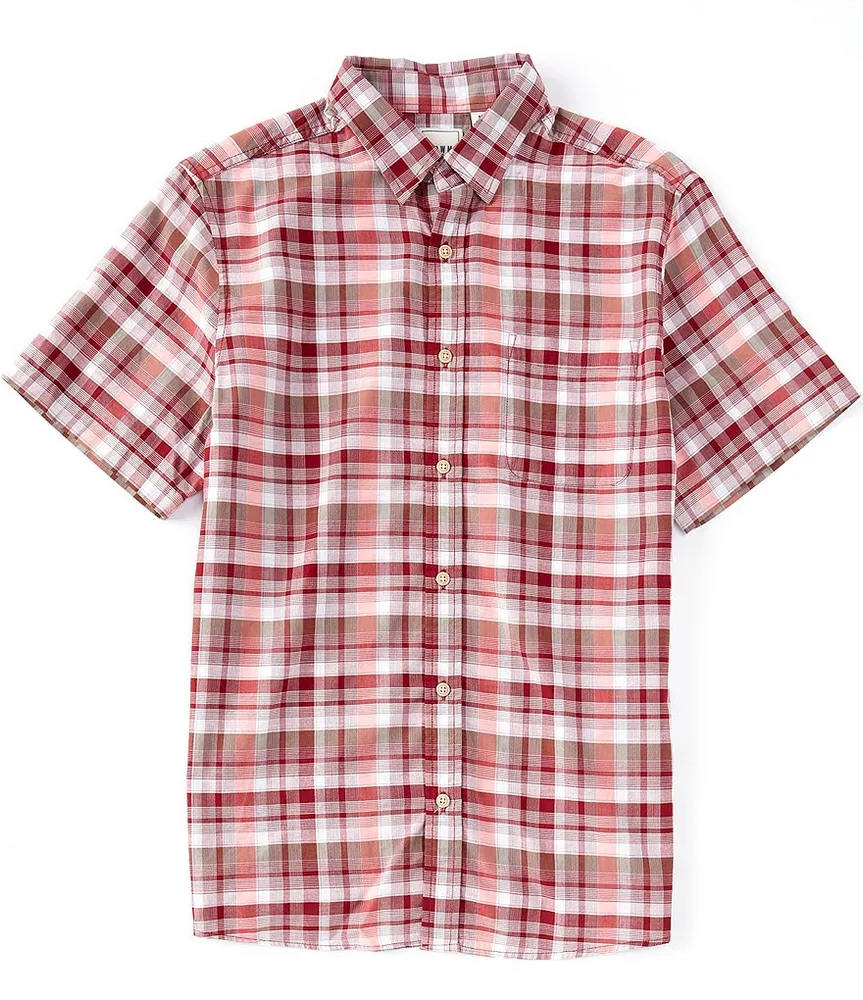 Rowm Short-Sleeve Slub Cotton Large Plaid Point Collar Shirt
