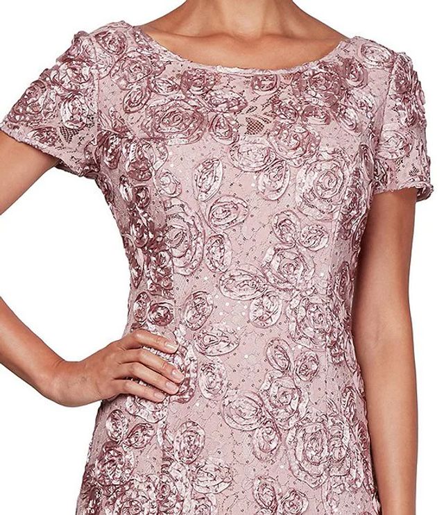 Alex Evenings Sequined-Lace Rosette-Rose Gown | The Shops at 