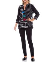 Ali Miles Petite 3/4 Sleeve Mixed Print Button Front Blouse | The 