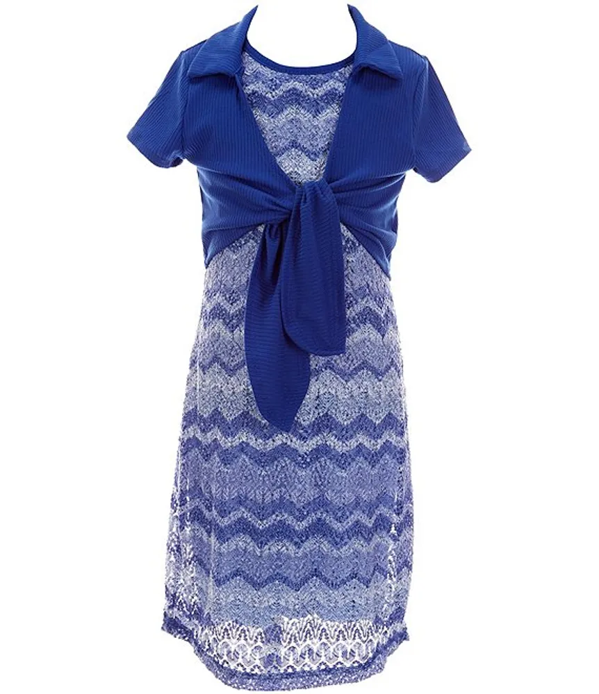 Ally B Big Girls 7 16 Short Sleeve Tie Front Shrug Chevron