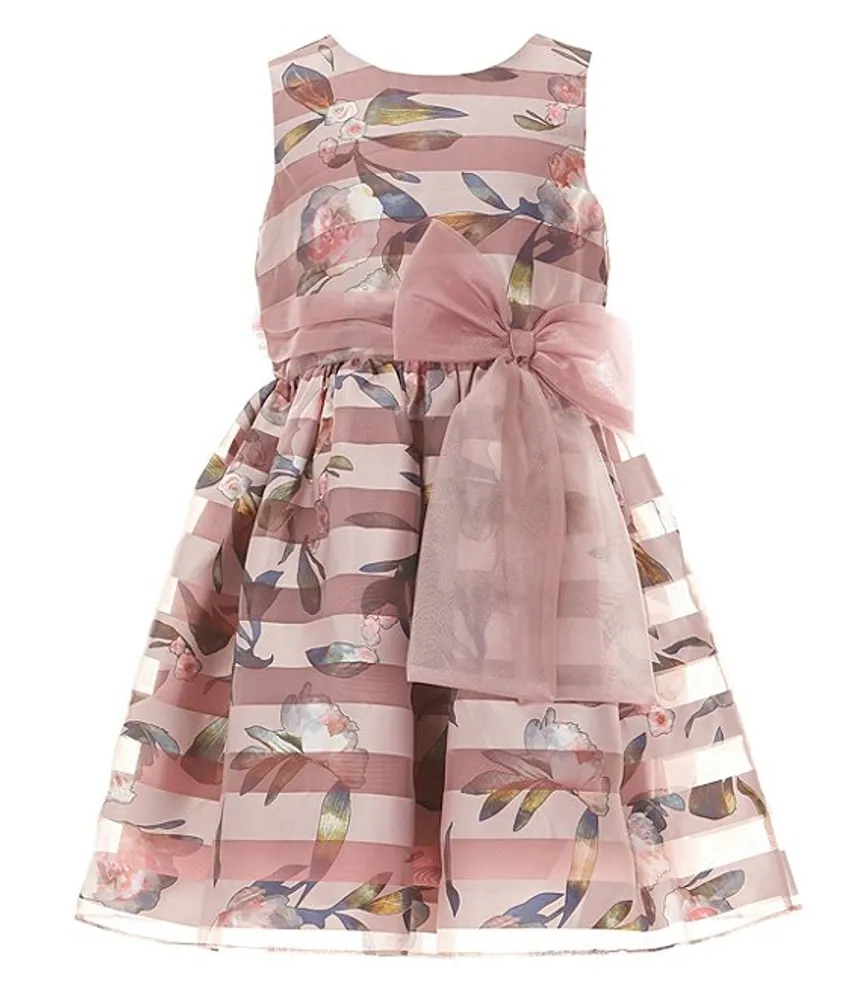 Bonnie Jean Big Girls 7 16 Organza Shadow Strip Botanical Print