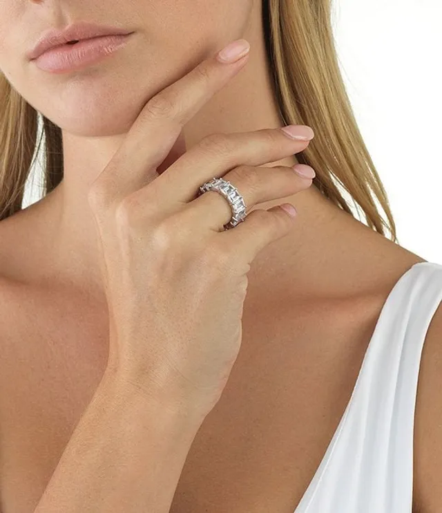By Adina Eden Baguette Sterling Silver Eternity Crystal Band Ring