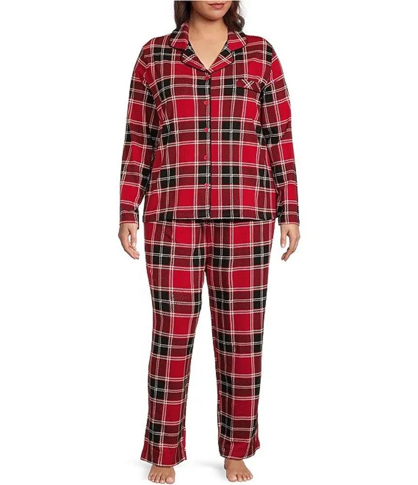 Cabernet Plus Plaid Print Long Sleeve Notch Collar Coordinating