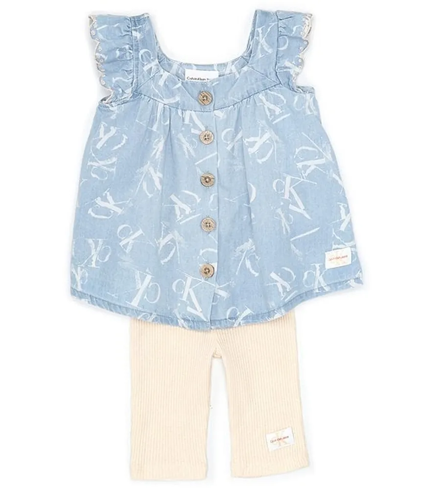 Calvin Klein Baby Girls 12 24 Months Flutter Sleeve Woven Denim