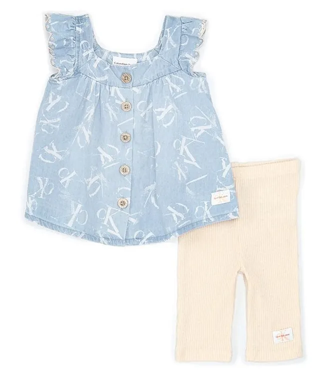 Calvin Klein Baby Girls 12 24 Months Flutter Sleeve Woven Denim