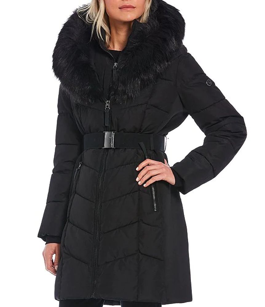 Descubrir 74+ imagen calvin klein faux fur trim hooded puffer coat ...