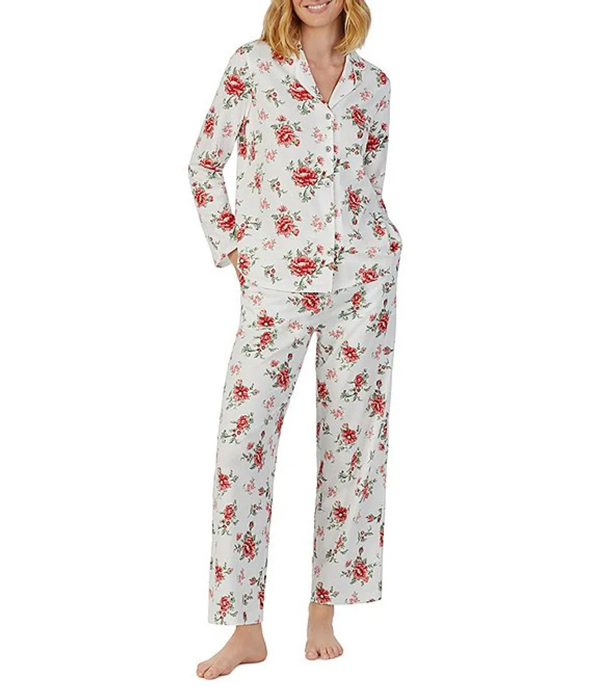 Carole Hochman Floral Print Long Sleeve Notch Collar Coordinating