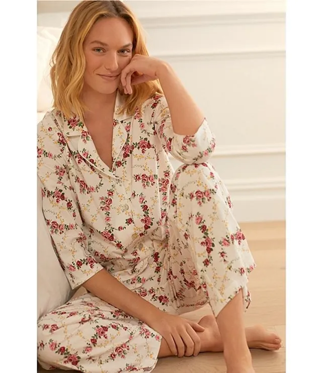 Carole Hochman Rose Print 3 4 Sleeve Notch Collar Coordinating