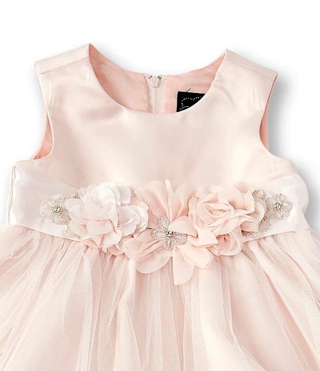 Chantilly Place Baby Girls 12 24 Months Floral Belt Satin Mesh Fit And Flare Dress