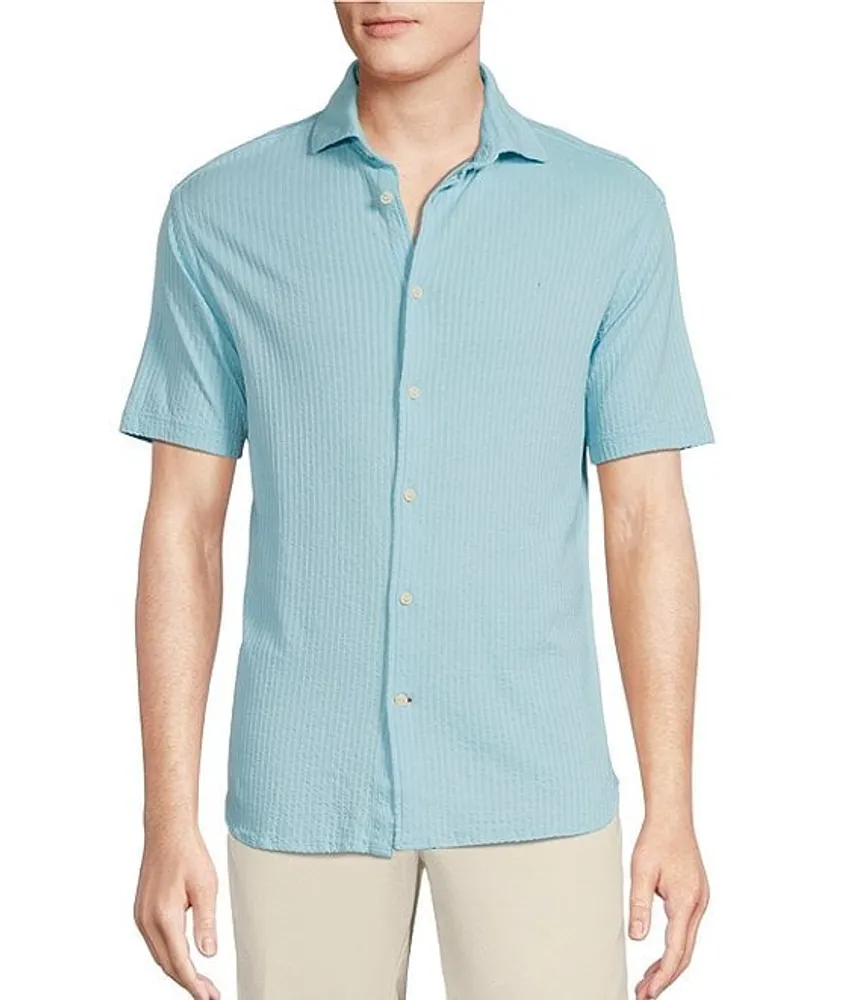 Cremieux Blue Label Seersucker Short Sleeve Coatfront Shirt
