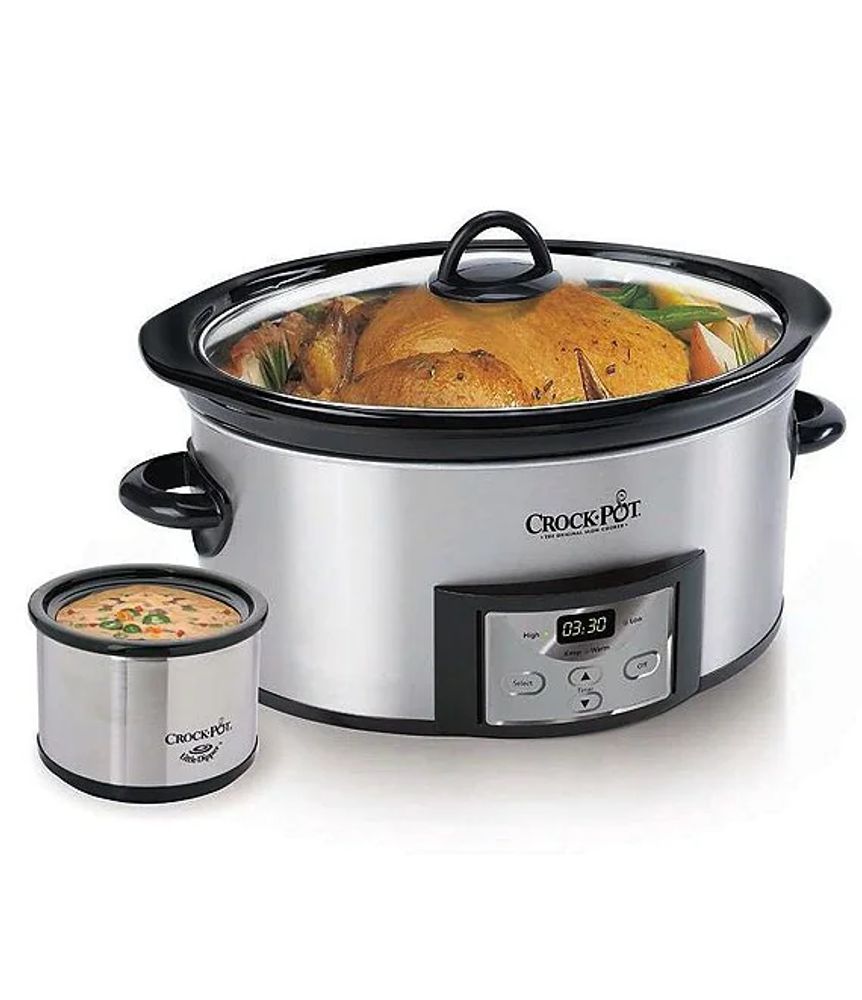 Crock Pot Stainless Steel 6Quart Slow Cooker with Little Dipper Warmer