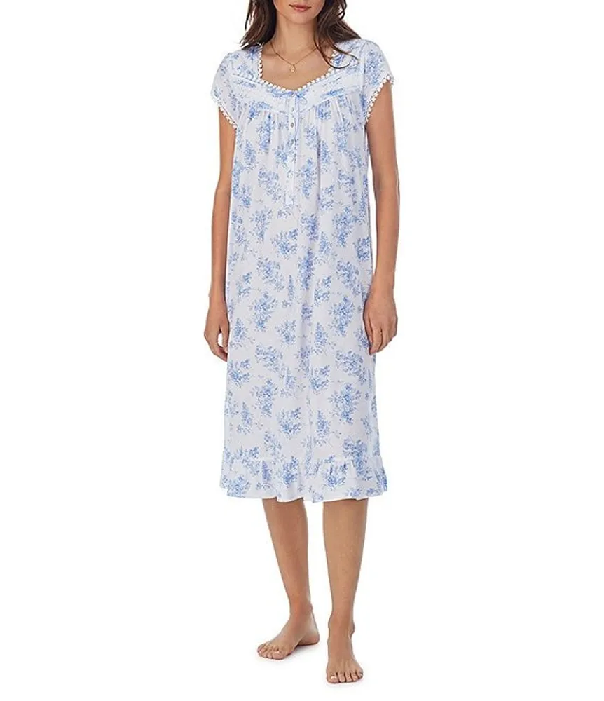 Eileen West Knit Floral Print Sweetheart Neck Cap Sleeve Waltz