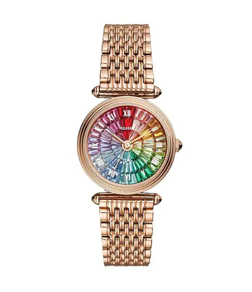 Fossil Limited Edition Lyric Three Hand Rainbow Rose Gold Tone Stainless Steel Watch 4909