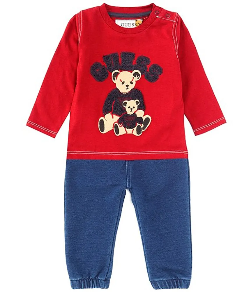 Guess Baby Boys 3 24 Months Long Sleeve Bear Embroidered Artwork T