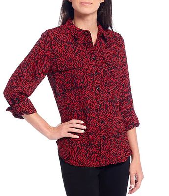 Ali Miles Petite 3/4 Sleeve Mixed Print Button Front Blouse | The 