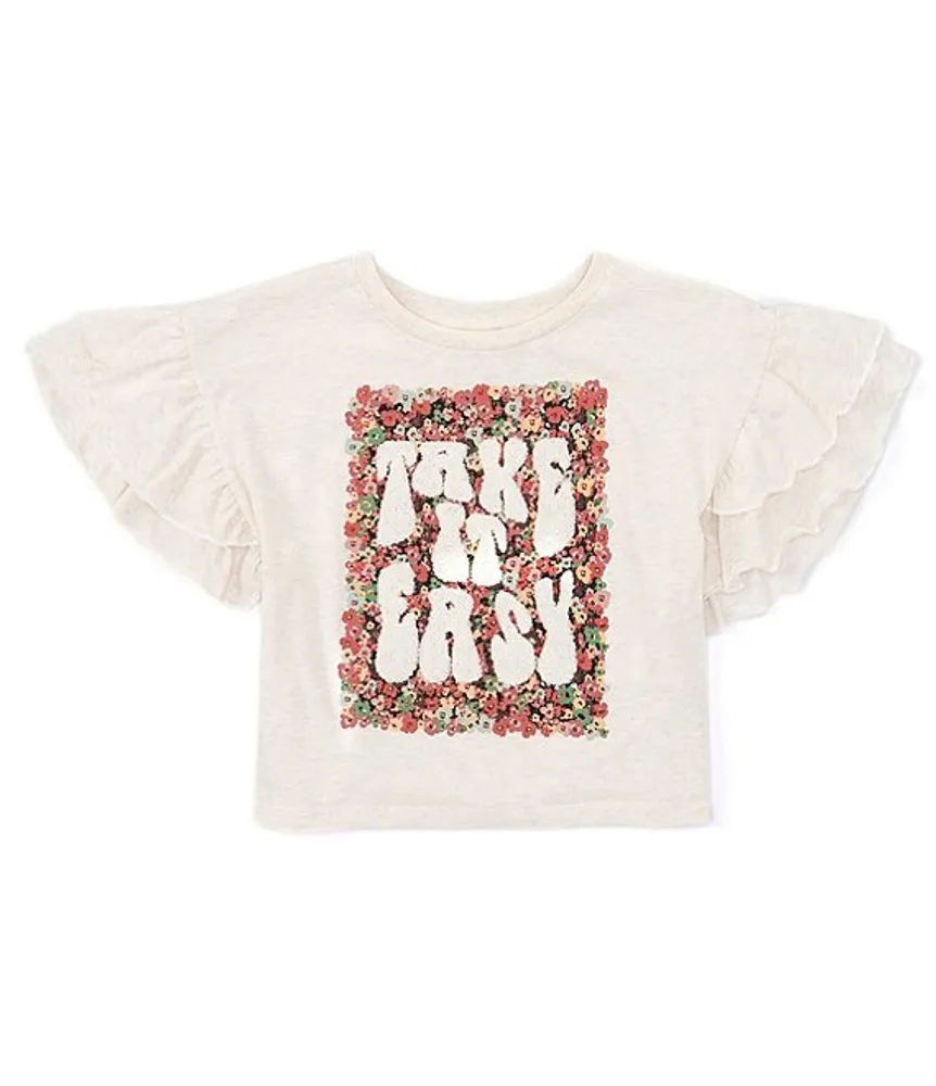 Jessica Simpson Big Girls 7 16 Short Ruffle Sleeve Floral Graphic