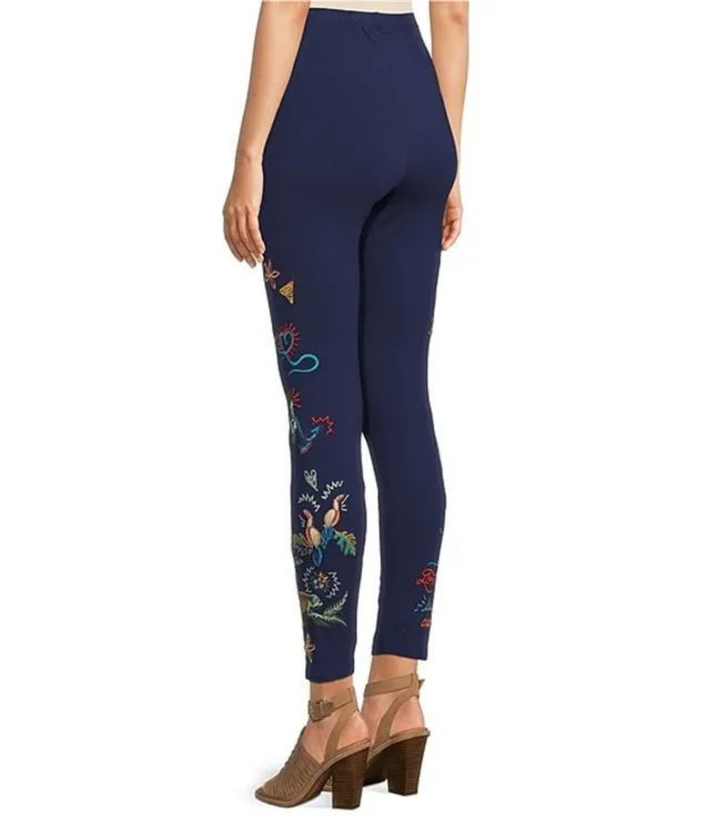 JOHNNY WAS Zoe Stretch Cotton Knit Embroidered Pull On Leggings