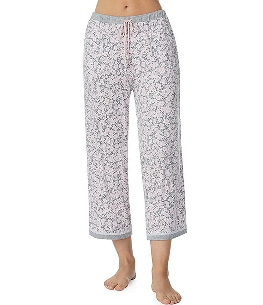 Kensie Jersey Knit Falling Petals Floral Coordinating Cropped