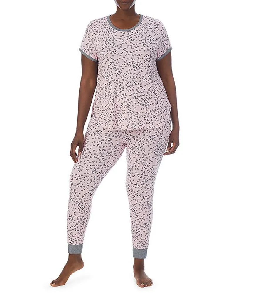 Kensie Plus Heart Print Short Sleeve Round Neck Knit Tee and