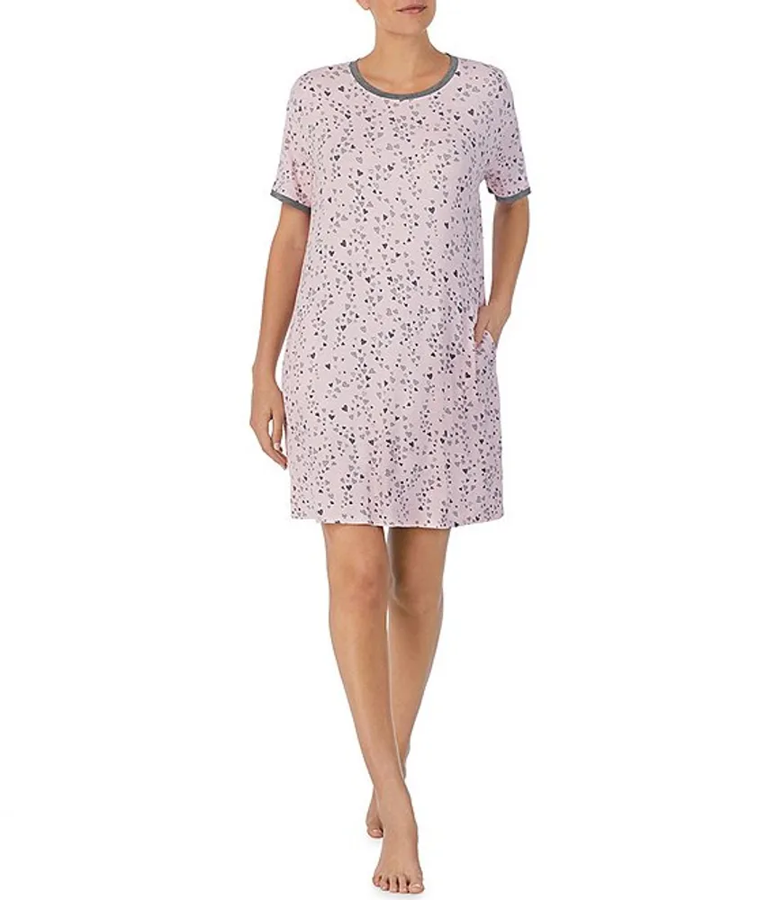 Kensie Short Sleeve Round Neck Knit Heart Print Sleepshirt