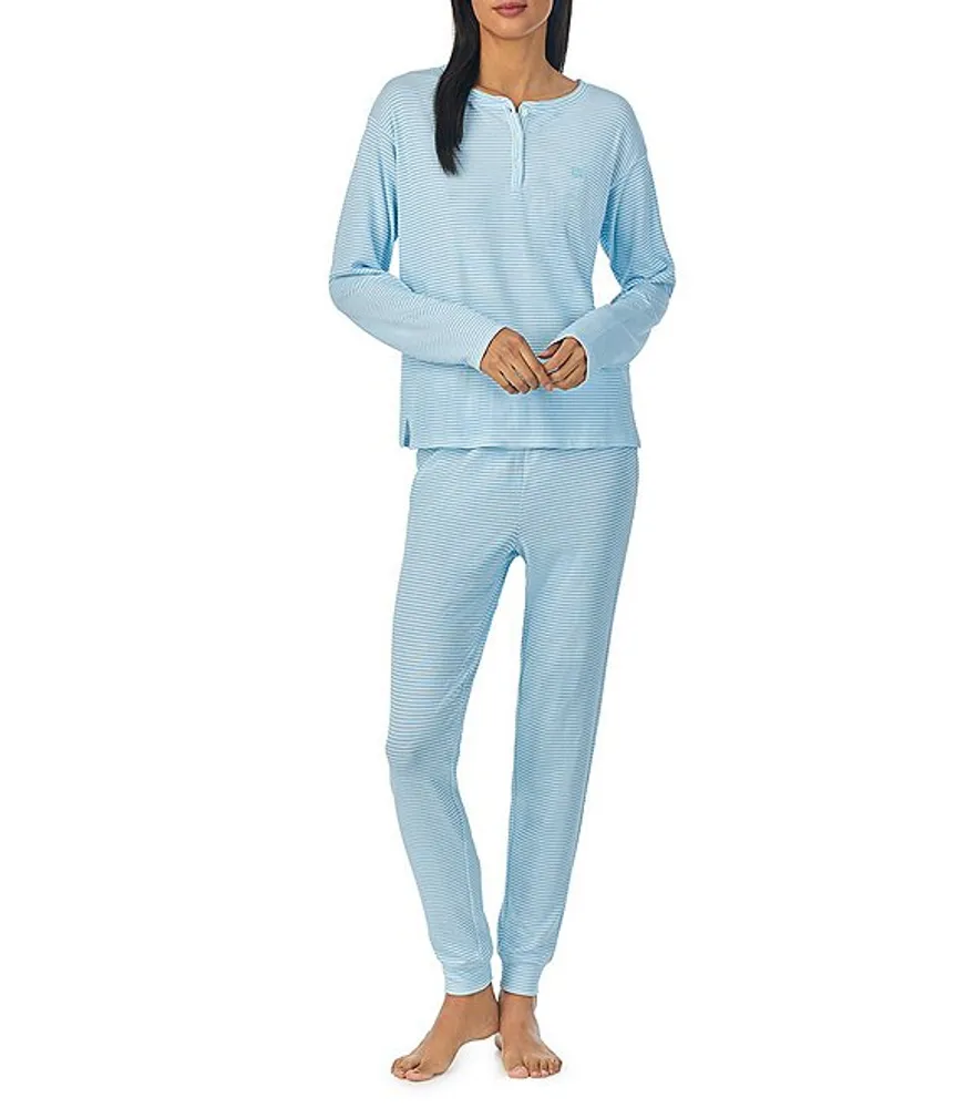 Lauren Ralph Long Sleeve Crew Neck & Jogger Knit Striped Pajama