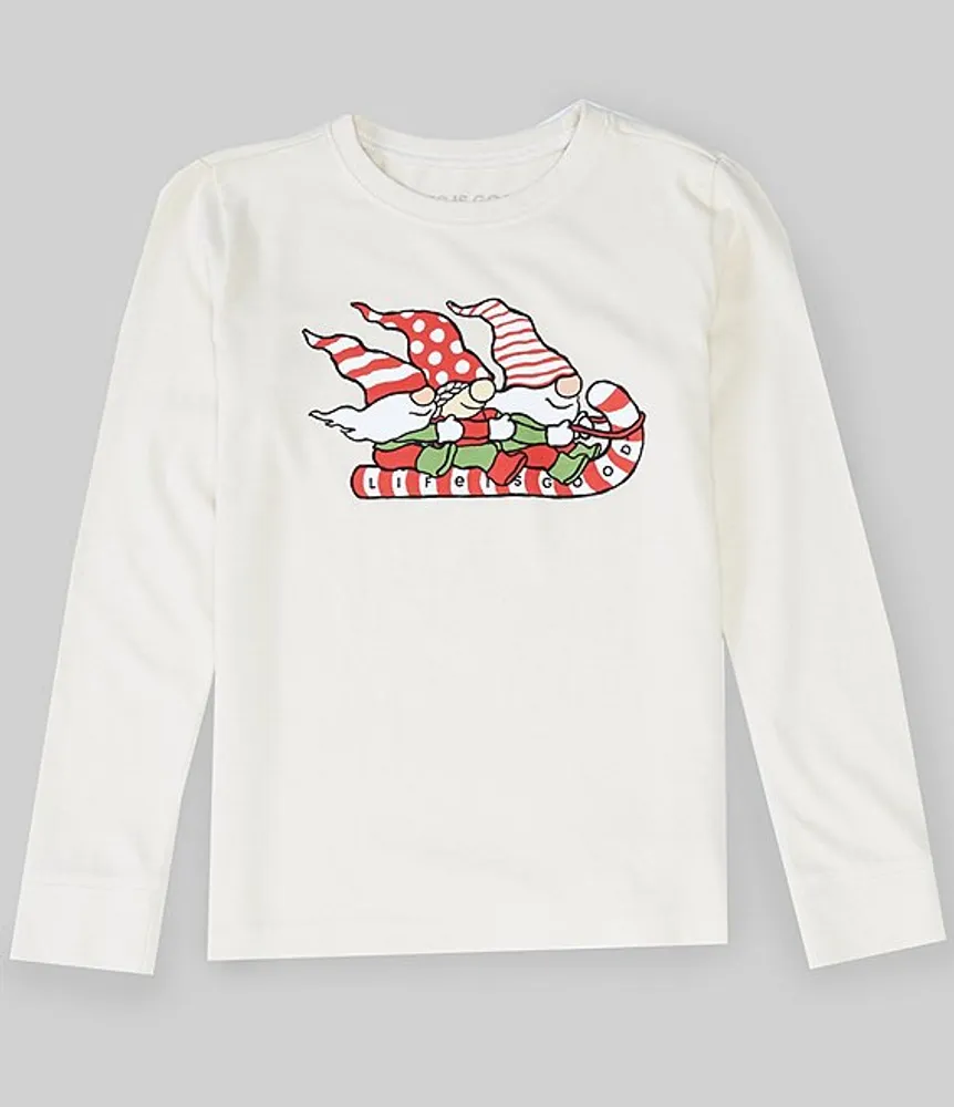 Life is Good Big Girls 7 14 Short Sleeve Gnome Candy Cane Toboggan