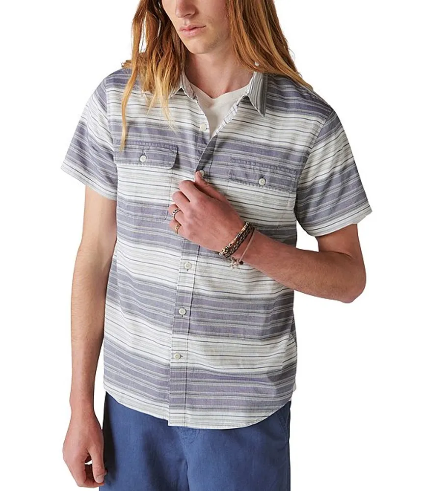 Lucky Brand Short Sleeve Woven Striped Workwear Shirt Hamilton Place