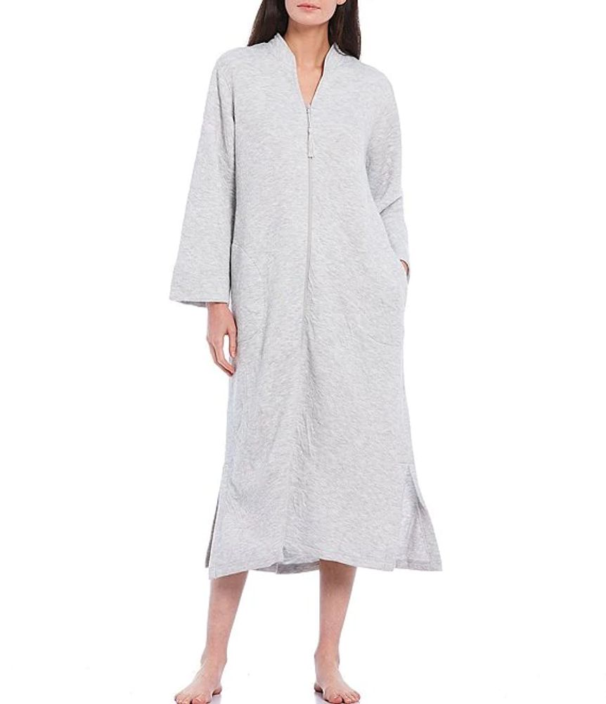 Miss Elaine Petite Embossed Print QuiltInKnit Long Zip Front Robe