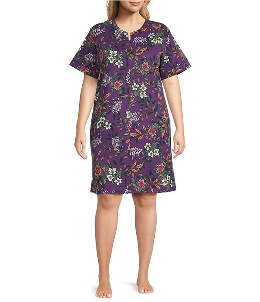 Miss Elaine Plus Size Floral Interlock Knit Short Sleeve Short