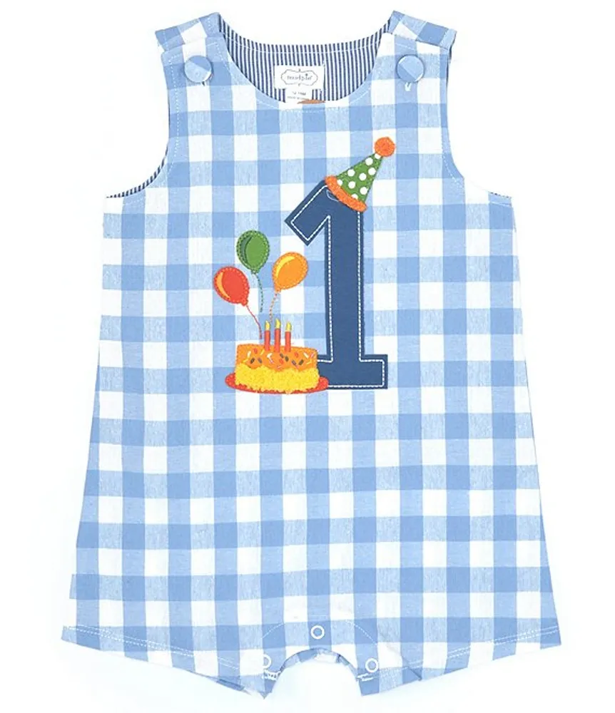 Mud Pie Baby Boys 1218 Months Sleeveless 1st Birthday Checked Shortall