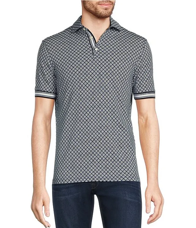 Murano Liquid Luxury Slim Fit Geo Print Short Sleeve Polo Shirt
