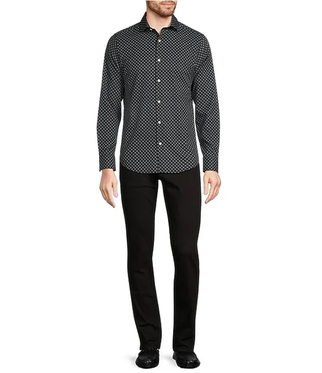Murano Slim Fit Performance Stretch Leaf Print Long Sleeve Woven