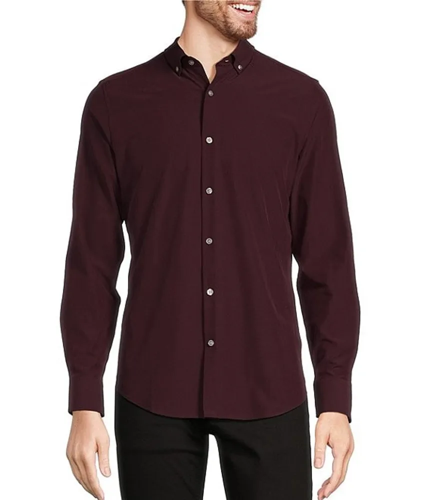 Murano Slim Fit Solid Performance Heather Long Sleeve Woven Shirt