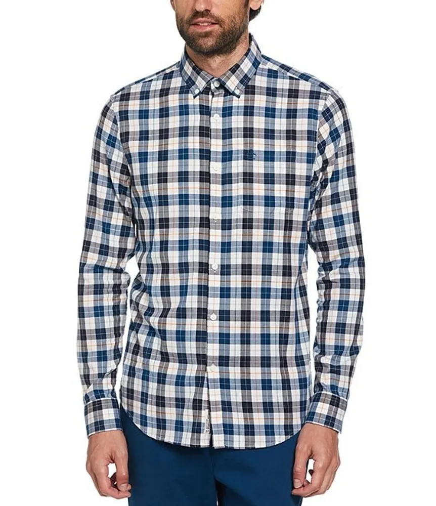 Original Penguin Stretch Plaid Long Sleeve Woven Shirt