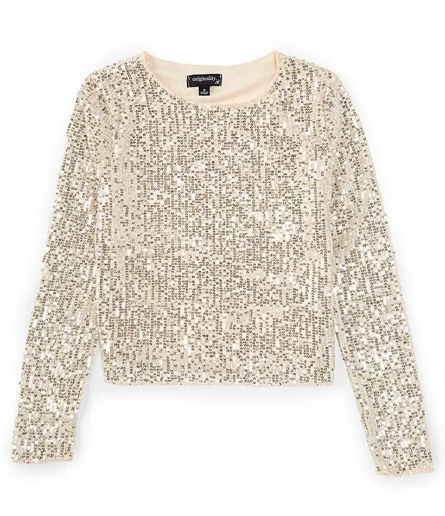 Originality Big Girls 7 16 Long Sleeve Sequin Top CoolSprings