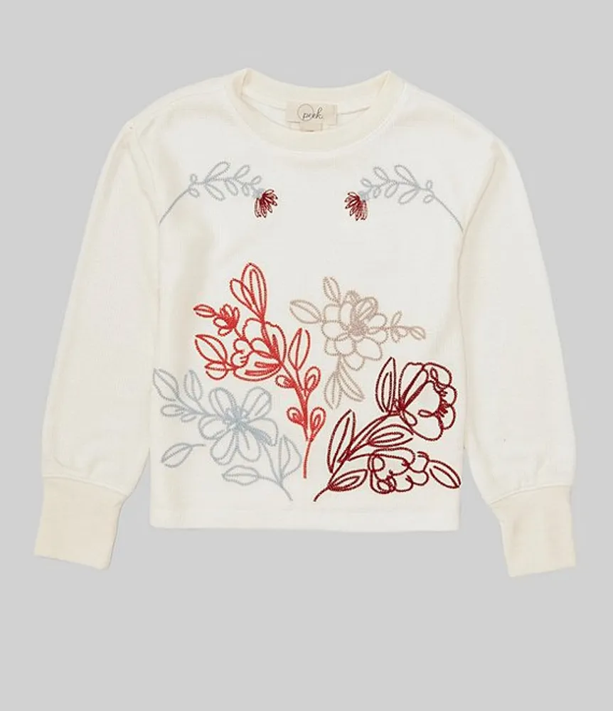 Peek Little Big Girls 2T 12 Long Sleeve Embroidered Floral Thermal