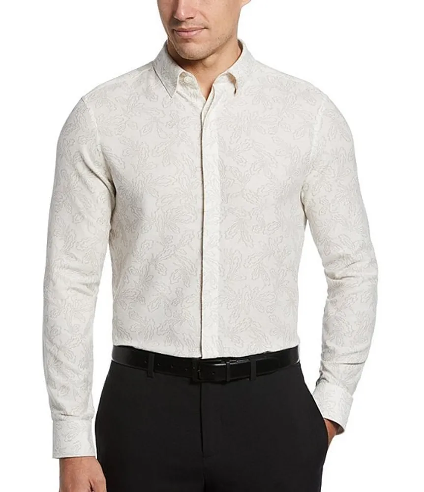 Perry Ellis Big Tall Jacquard Floral Print Long Sleeve Woven