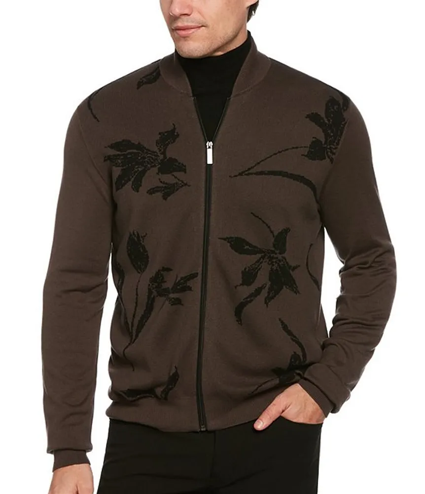 Perry Ellis Floral Print Full Zip Sweater Hamilton Place