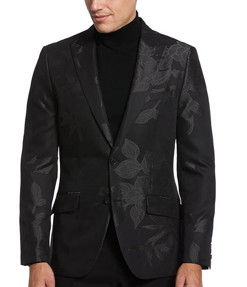 Perry Ellis Slim Fit Large Floral Print Jacquard Suit Separates