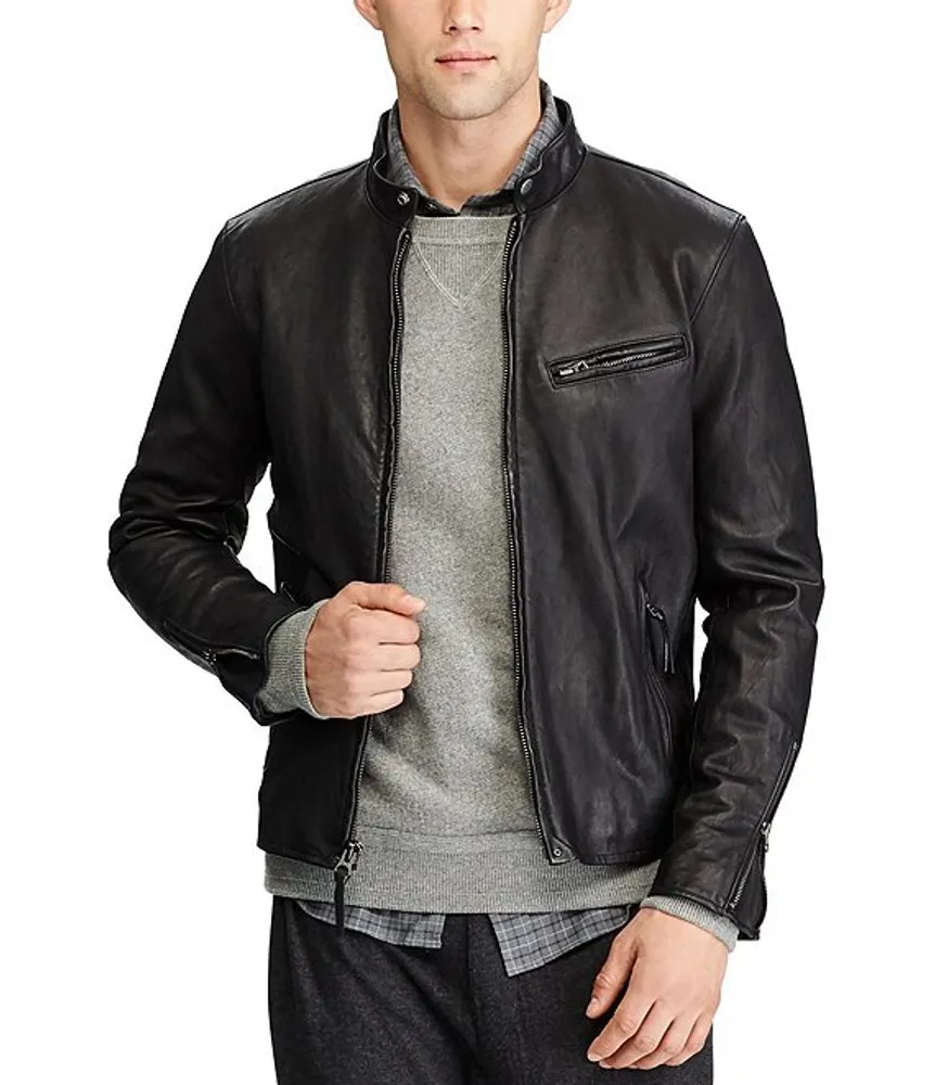 Polo Ralph Lauren Brooklands Cafe Lambskin Leather Racer Jacket 