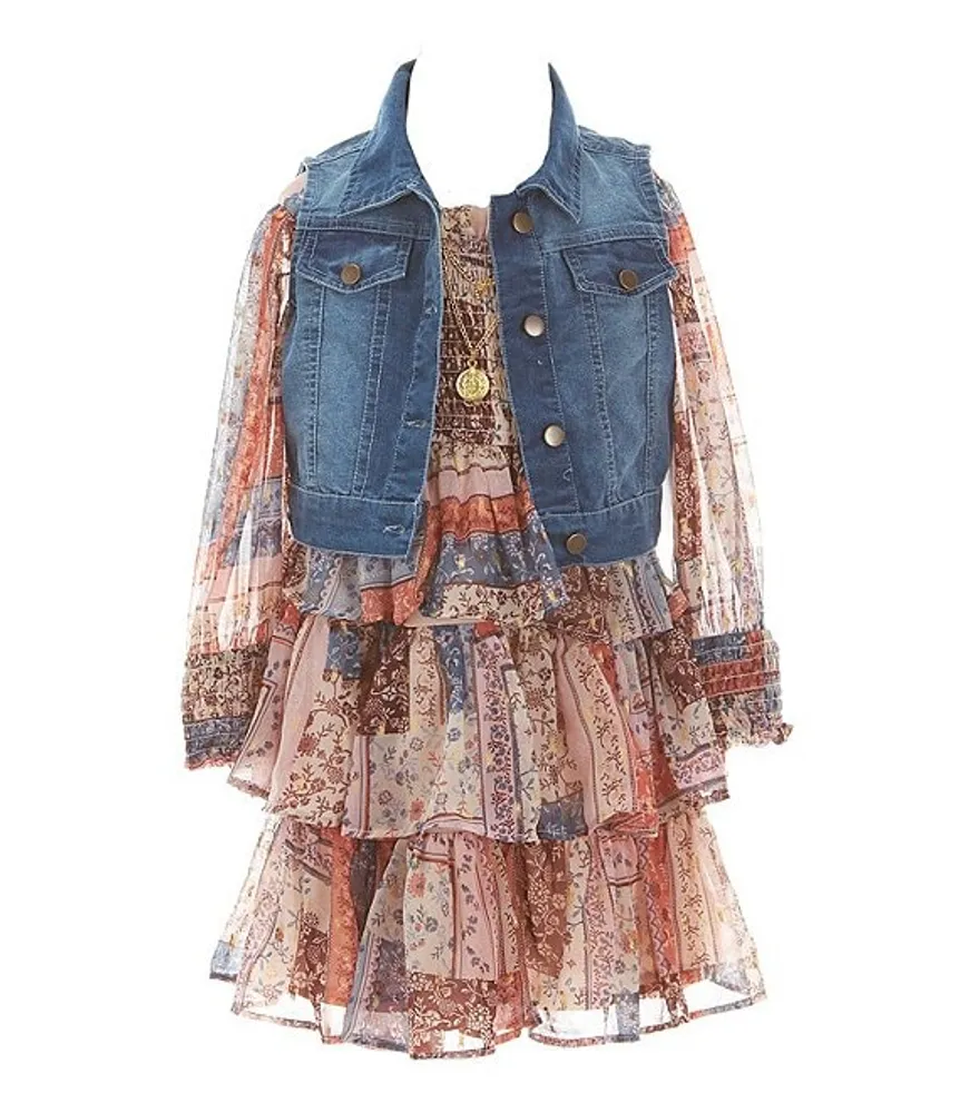 Rare Editions Little Girls 4 6X Sleeveless Denim Vest Long
